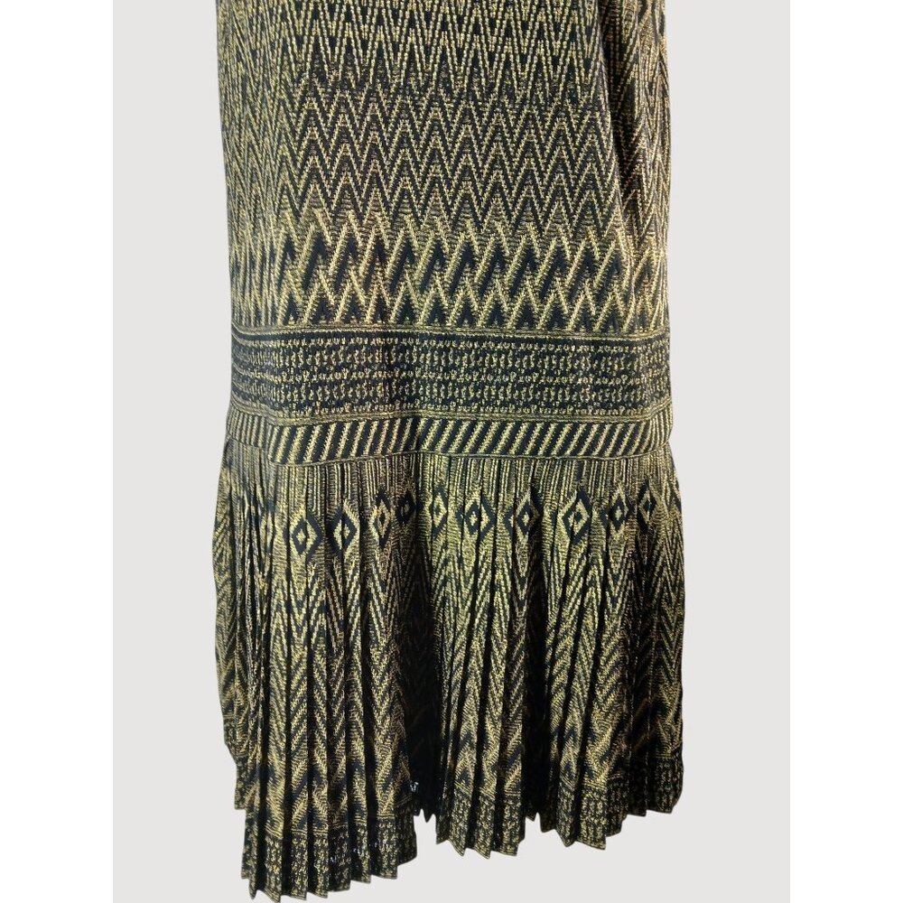 London Times Black Gold V Neck Sleeveless Pleated Dress Size 14 LBD Gatsby Deco - Picture 4 of 13